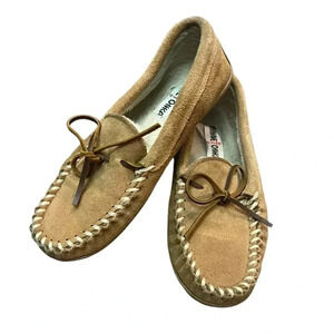 Minnetonka leather faux fur moccasin house slipper comfort size 7 women’s shoe